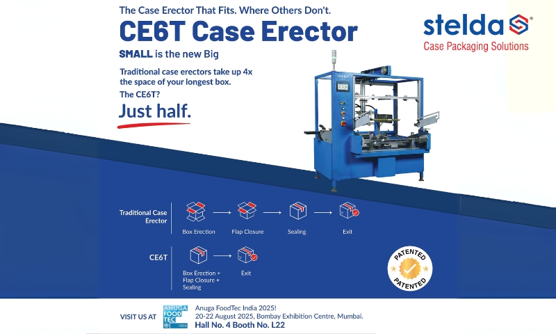 Compact Case Erector CE 6T by Stelda for space-saving packaging automation