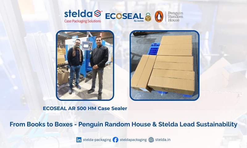 Sustainability Goals in Packaging achieved by Penguin Random House India with Stelda Hotmelt Case Sealer